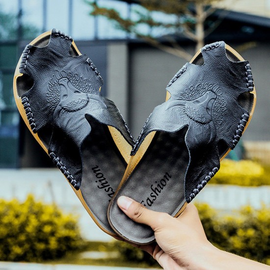 Men Non Slip Hand Stitching Splicing Large Size Soft Sole Casual Slippers