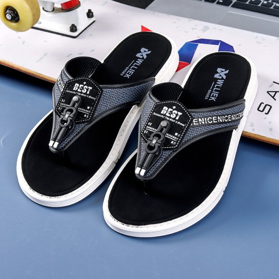 Men Casual Outdoor Denim Fabric Slip On Beach Flip Flop Slippers