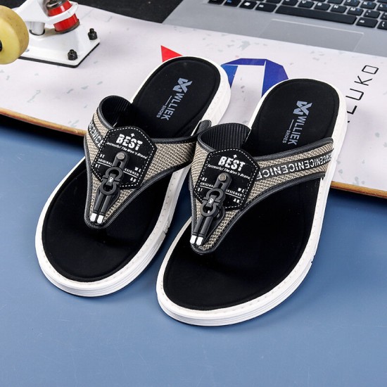 Men Casual Outdoor Denim Fabric Slip On Beach Flip Flop Slippers