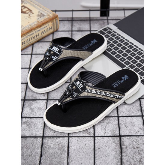 Men Casual Outdoor Denim Fabric Slip On Beach Flip Flop Slippers