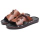 Men Pure Color Leather Slip Resistant Soft Sole Casual Beach Slippers