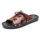 Men Pure Color Leather Slip Resistant Soft Sole Casual Beach Slippers