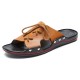 Men Pure Color Leather Slip Resistant Soft Sole Casual Beach Slippers