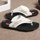 Men Leather Slip Resistant Metal Buckle Soft Casual Beach Slippers