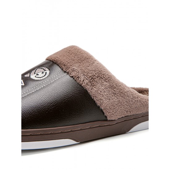 Men Warm Lined Stitching Slip-On Backless Soft Casual Slippers