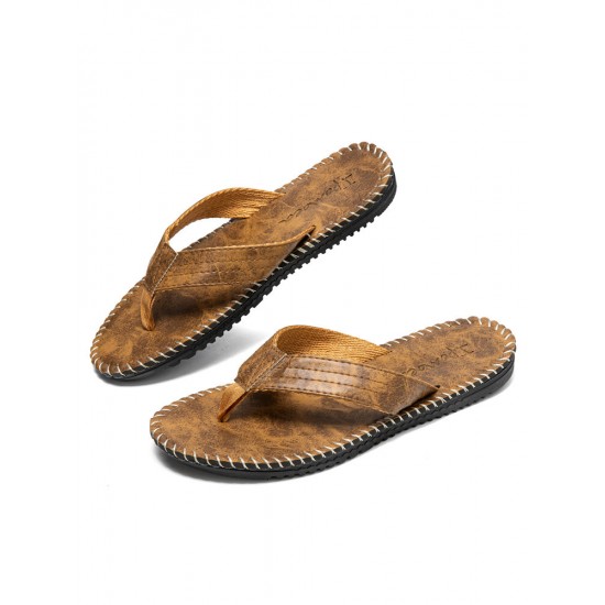 Men PU Stitching Clip Toes Beach Casual Flip Flops