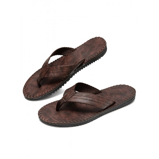 Men PU Stitching Clip Toes Beach Casual Flip Flops