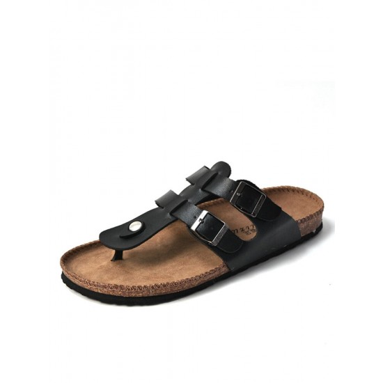 Men Casual Backless Comfy Cork Bottom Clip Toe Slippers