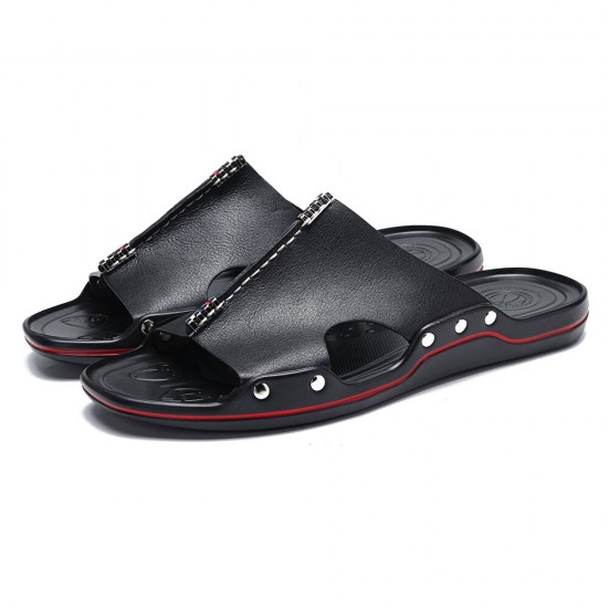 Men Metal Decoration Opened Toe Comfy Soft Sole Casual Beach Slippers