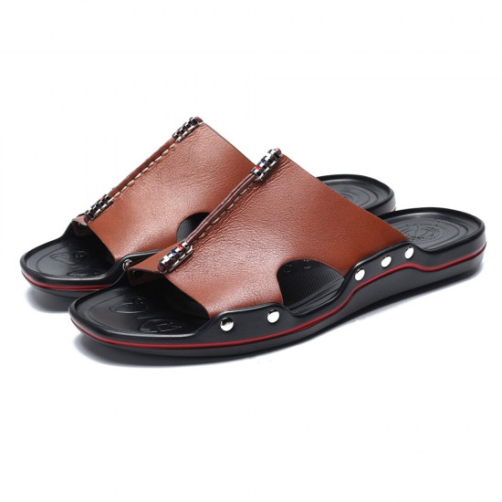 Men Metal Decoration Opened Toe Comfy Soft Sole Casual Beach Slippers