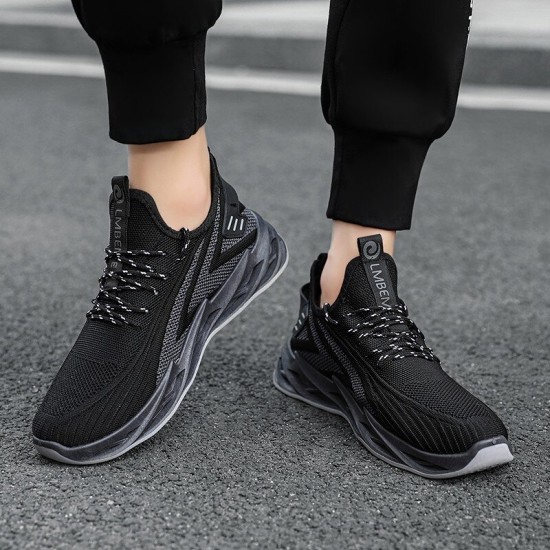 Men Knitted Fabric Breathable  Non Slip Athletic Running Walking Blade Type Sneakers