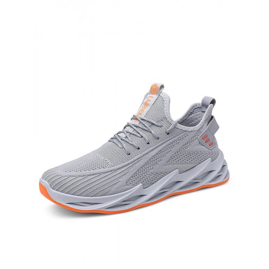 Men Knitted Fabric Breathable  Non Slip Athletic Running Walking Blade Type Sneakers