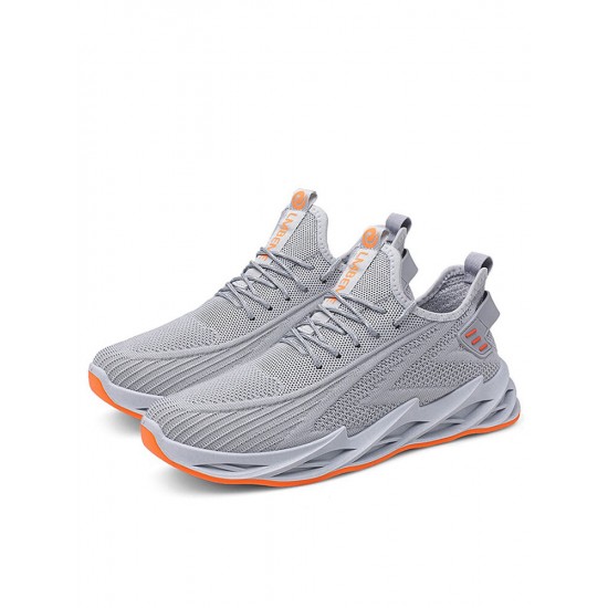 Men Knitted Fabric Breathable  Non Slip Athletic Running Walking Blade Type Sneakers