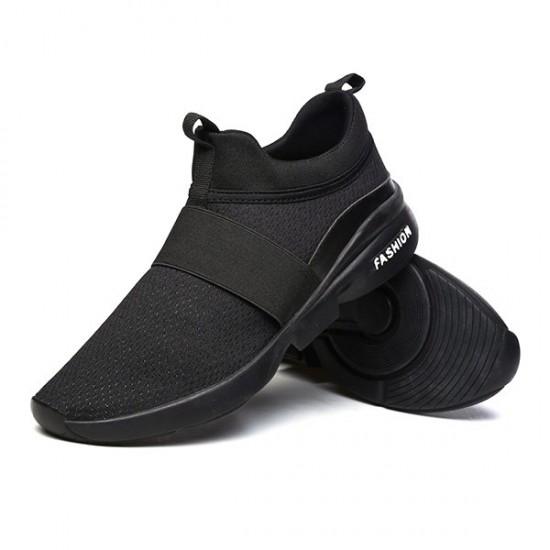 Men Elastic Band Portable Slip On Running Shoes Light Casual Sneakers