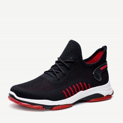 Men Knitted Fabric Breathable Lace Up Soft Comfy Sports Running Sneakers