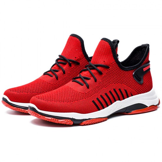 Men Knitted Fabric Breathable Lace Up Soft Comfy Sports Running Sneakers