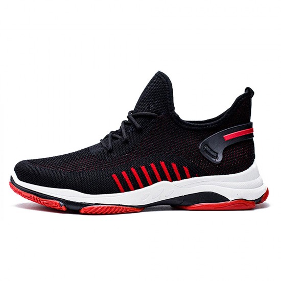 Men Knitted Fabric Breathable Lace Up Soft Comfy Sports Running Sneakers