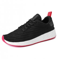 Men Knitted Fabric Breathable Lace Up Casual Running Shoes