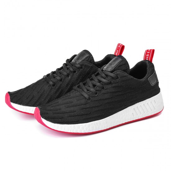 Men Knitted Fabric Breathable Lace Up Casual Running Shoes