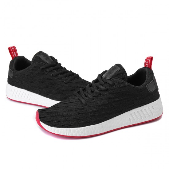 Men Knitted Fabric Breathable Lace Up Casual Running Shoes