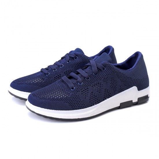 Men Knitted Fabric Lace Up Running Shoes Casual Walking Sneakers