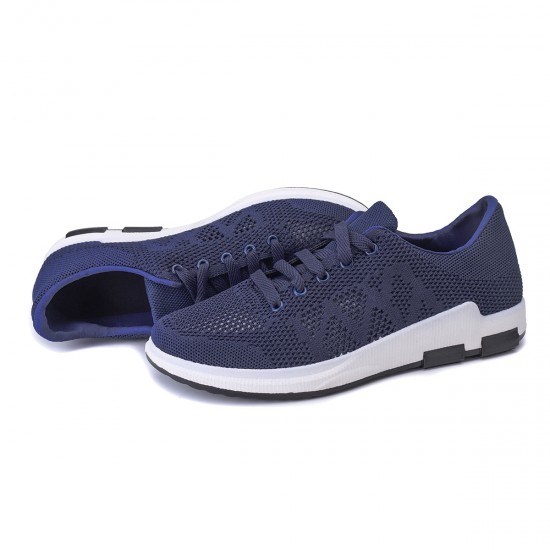 Men Knitted Fabric Lace Up Running Shoes Casual Walking Sneakers