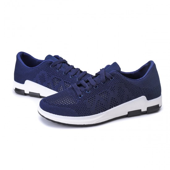 Men Knitted Fabric Lace Up Running Shoes Casual Walking Sneakers