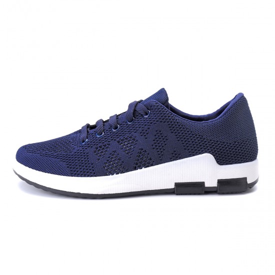 Men Knitted Fabric Lace Up Running Shoes Casual Walking Sneakers