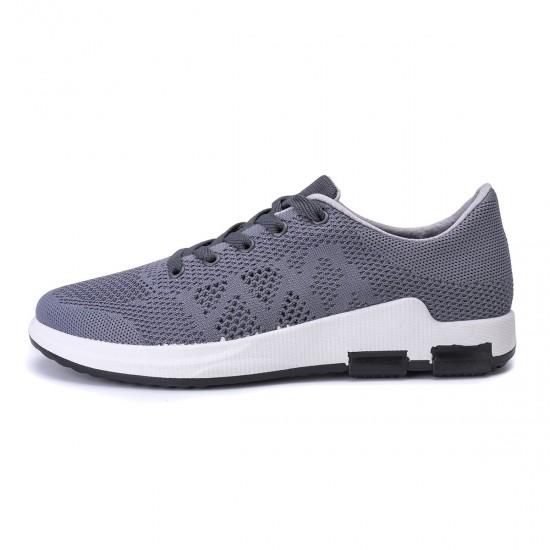 Men Knitted Fabric Lace Up Running Shoes Casual Walking Sneakers