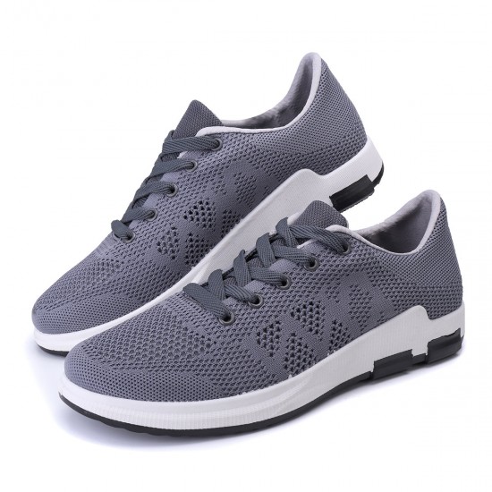 Men Knitted Fabric Lace Up Running Shoes Casual Walking Sneakers