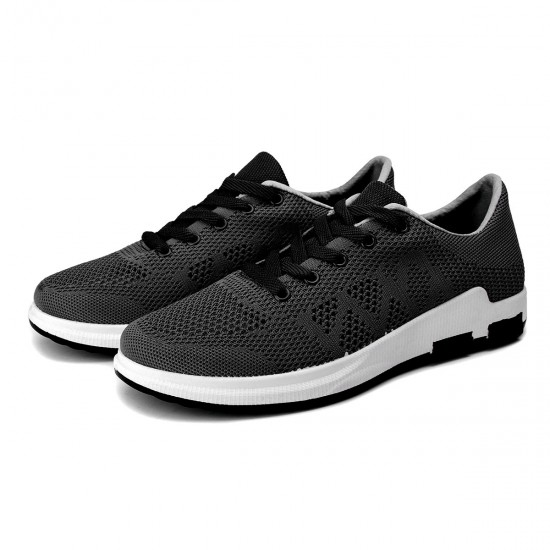 Men Knitted Fabric Lace Up Running Shoes Casual Walking Sneakers