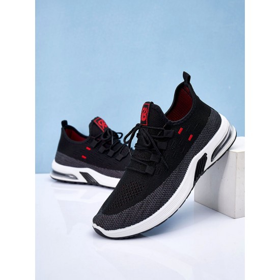 Men Knitted Fabric Air-cushion Sole Shock Absorption Running Sneakers