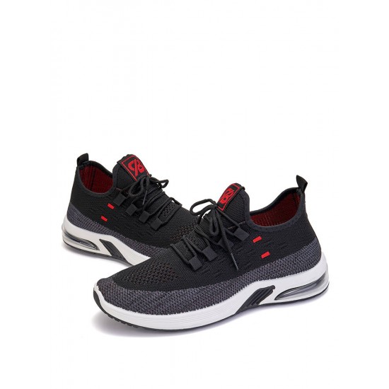 Men Knitted Fabric Air-cushion Sole Shock Absorption Running Sneakers