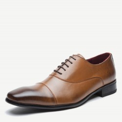 Men Retro Leather Cap Toe Non-slip Business Casual Formal Dress Shoes