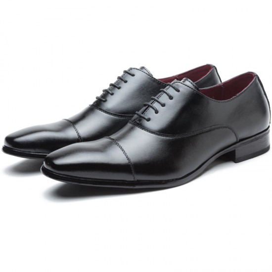 Men Retro Leather Cap Toe Non-slip Business Casual Formal Dress Shoes