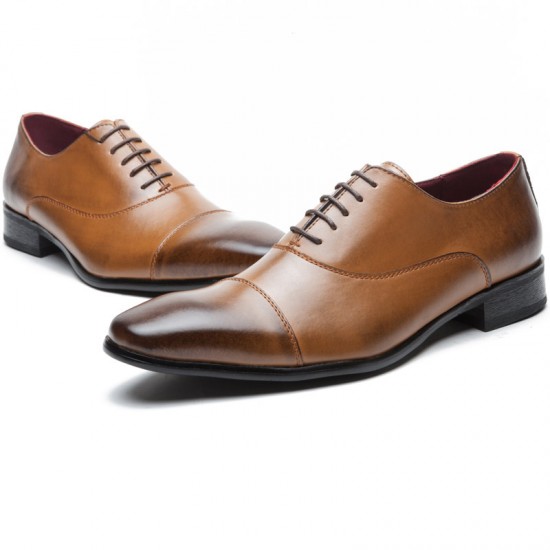 Men Retro Leather Cap Toe Non-slip Business Casual Formal Dress Shoes