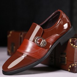 Men Leather Splicing Metal Buckle Non-slip Slip-ons Formal Shoes