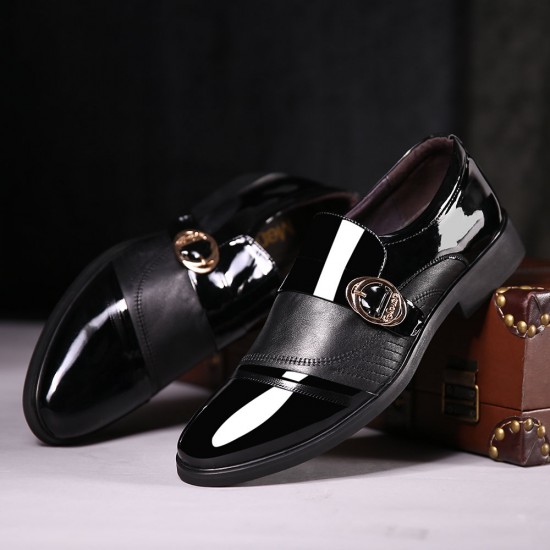 Men Leather Splicing Metal Buckle Non-slip Slip-ons Formal Shoes