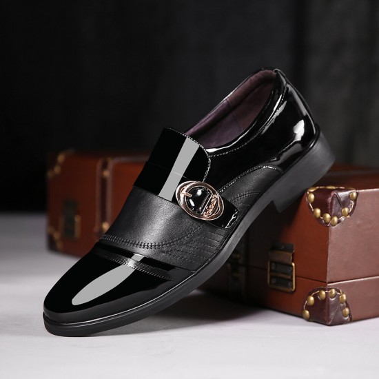 Men Leather Splicing Metal Buckle Non-slip Slip-ons Formal Shoes