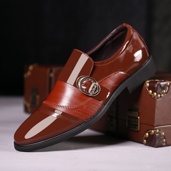 Men Leather Splicing Metal Buckle Non-slip Slip-ons Formal Shoes