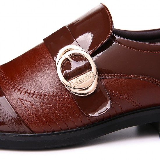 Men Leather Splicing Metal Buckle Non-slip Slip-ons Formal Shoes