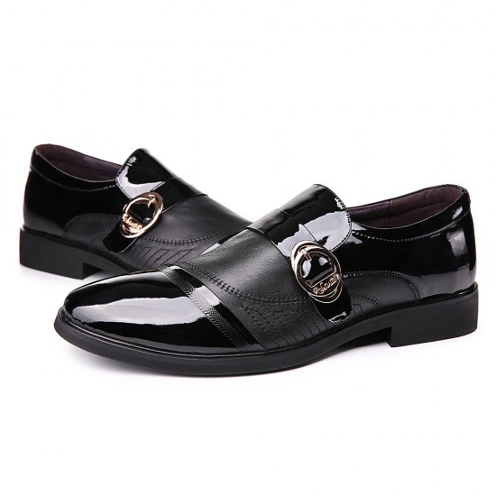 Men Leather Splicing Metal Buckle Non-slip Slip-ons Formal Shoes