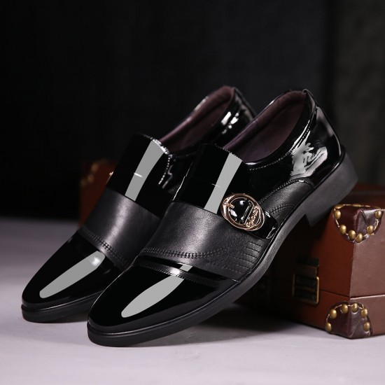 Men Leather Splicing Metal Buckle Non-slip Slip-ons Formal Shoes