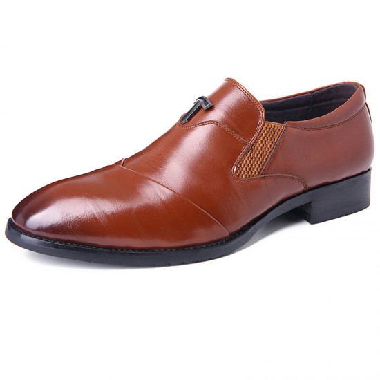 Men Leather Splicing Non-slip Soft Sole Slip On Business Formal Shoes