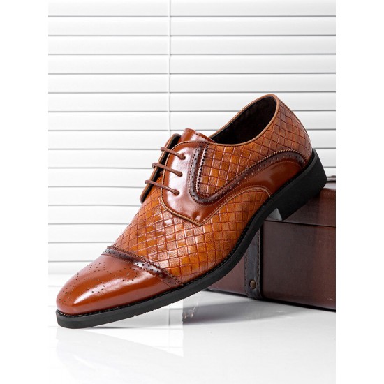 Men Vintage Brogue Derby Shoes Lace Up Business Dress Shoes