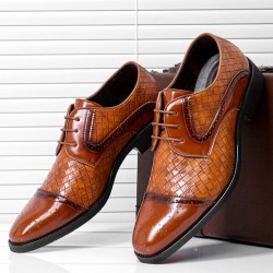 Men Vintage Brogue Derby Shoes Lace Up Business Dress Shoes