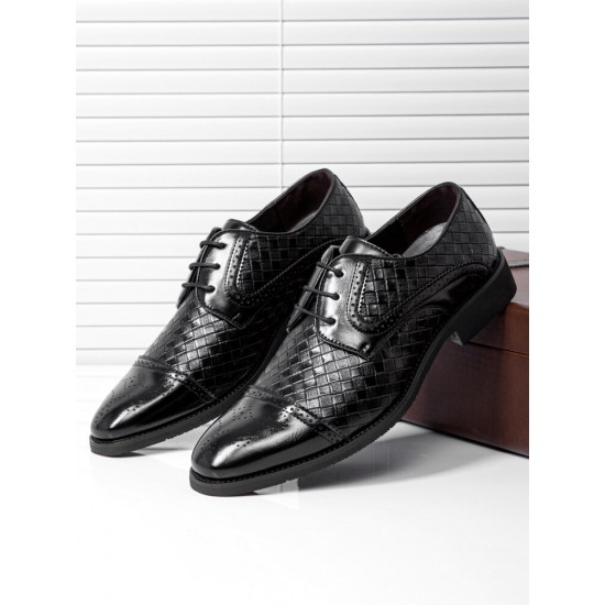 Men Vintage Brogue Derby Shoes Lace Up Business Dress Shoes