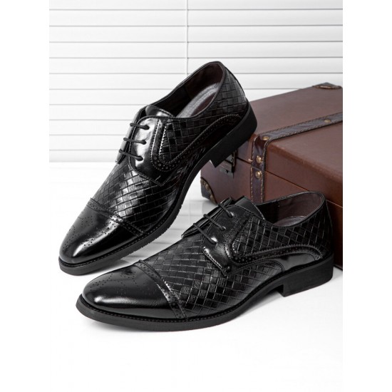 Men Vintage Brogue Derby Shoes Lace Up Business Dress Shoes