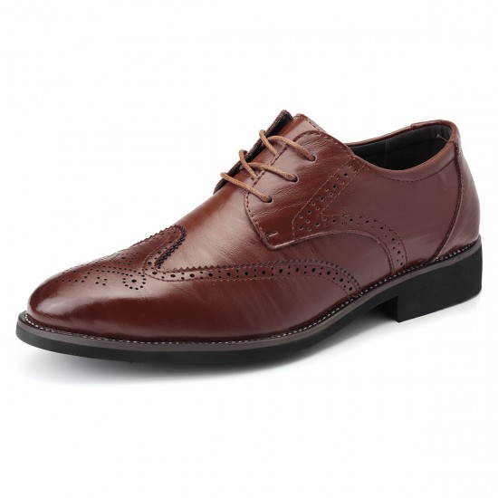 Men Brogue Carved Pointed Toe Lace Up Oxfords Formal Dress Shoes