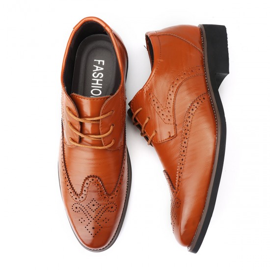 Men Brogue Carved Pointed Toe Lace Up Oxfords Formal Dress Shoes